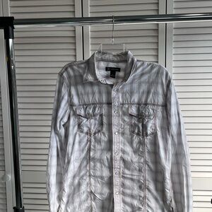 DKNY Men's White and Gray Plaid Shirt Jacket